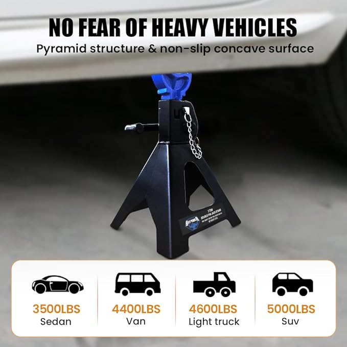 ANTPOWER Car Jack Stands 3 Ton with Double Locking Heavy Duty 11.2"-16.8" Adjustable for Lifting SUV, Pickup Truck Garage 6000 lbs Capacity 1 Pair