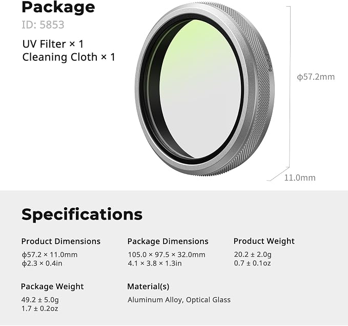 SmallRig UV Filter for FUJIFILM X100VI / X100V, 99% Light Transmittance