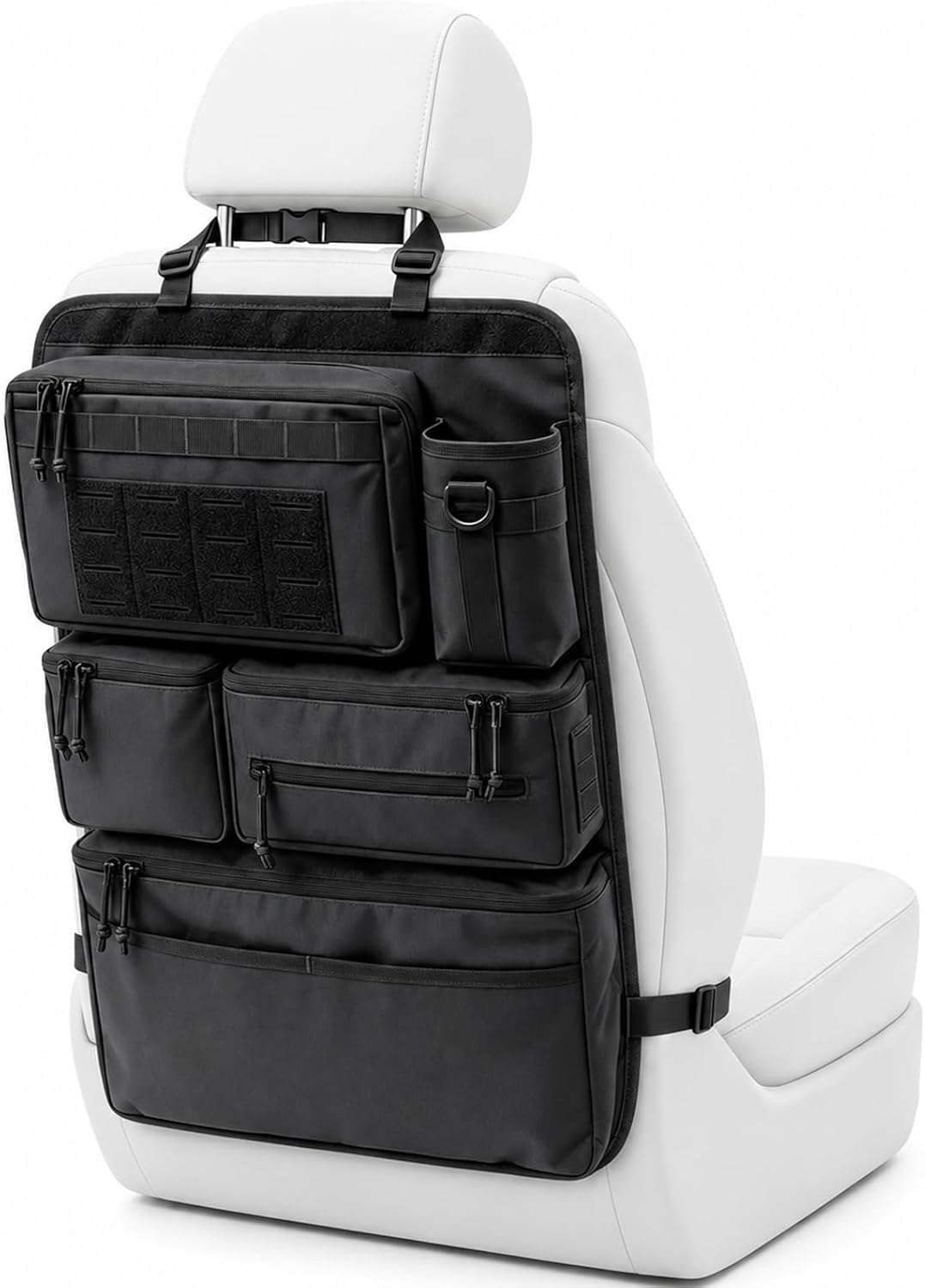 Tactical MOLLE Car Seat Back Organizer, Universal Vehicle Backseat Storage Organizer with Detachable Pouches, Multi Pockets Car Travel Essentials Accessories, Fit Car Truck SUV Jeep