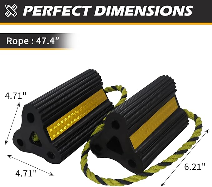 Wheel Chocks for RV Trailer Camper Truck Car, [2pair/4pack with Rope] Versatile Rubber Chocks Block Stopper for Tire with Reflective Strips, Utility Boat Travel Trailer Camper RV Accessories Must