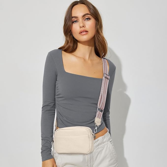 Small Crossbody Bags for Women Genuine Leather, Guitar Strap Shoulder Handbag