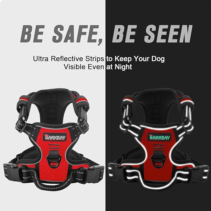 BARKBAY No Pull Dog Harness Front Clip Heavy Duty Reflective Easy Control Handle for Large Dog Walking(Red,M)