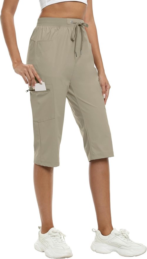 MoFiz Capri Pants for Women - Lightweight Ice Cool Casual Capris with Zipper Pockets | Perfect for Summer Trips