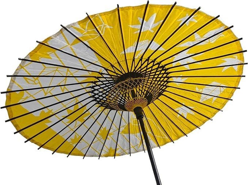 山本竹細工屋 （YAMAMOTOTAKIZAYIKUYA) Japanese Style Folding Umbrella with Handle for Dancing or Photography Yellow Folded Crane