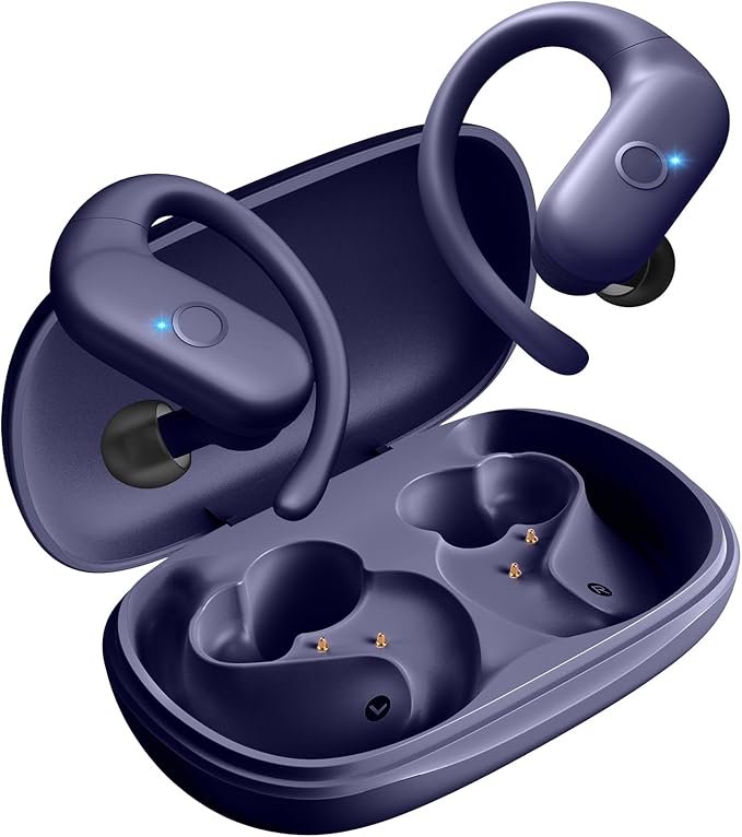 Sport Wireless Earbuds,60Hrs BT5.4 ENC IPX7 Waterproof Earhooks Deep Bass | 14.2mm drivers deliver rich stereo sound. Soft silicone ensures a secure, painless fit for long workouts.