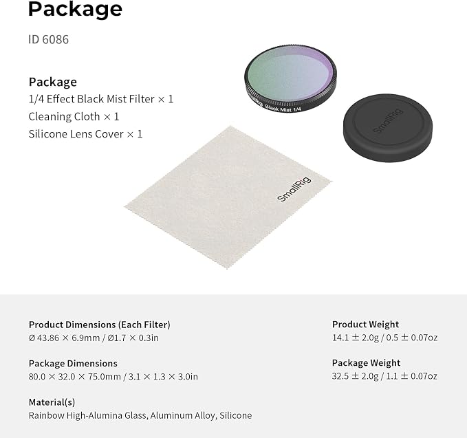 SmallRig 1/4 Black Mist Filter for DJI Osmo Action 6, Snap On Black Diffusion