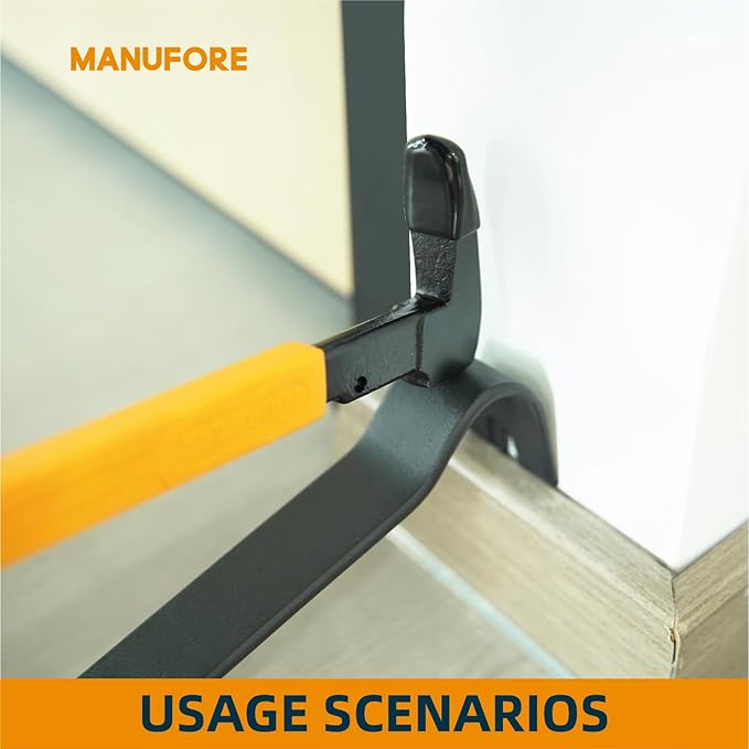 MANUFORE 4pcs Pry Bar Nail Puller Set, 12” Flat Pry Bar, 7.5” Flat Pry Bar, 12” Crow Bar with Hammer, 9” Chisel (Orange)