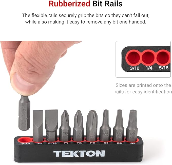 TEKTON 1/4 Inch Bicycle Bit Set with Rail, 9-Piece (#2, 3/16 in., T25, 2-6 mm) | DZZ93003