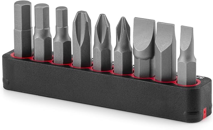 TEKTON 1/4 Inch Hex, Phillips, Slotted Bit Set with Rail (9-Piece) | DZZ93004