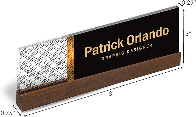 Artblox Personalized Office Desk Name Plate and Business Card Holder | Clear Acrylic Glass with Teak Wood Stand | Abstract Net Design Customized with Your Name and Credentials Office Desk Décor