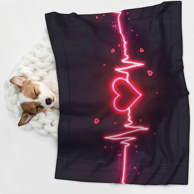 Reversible Pet Blanket for Easy Cleaning Maintenance, Heart Beat Pattern, Double Sided Plush Dot Design Means Double Use Between Washes for Convenience