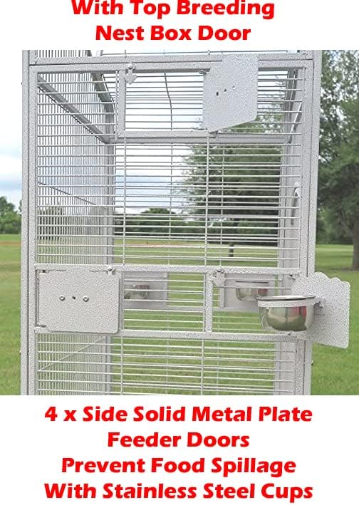 Large Double Ladders Open Play Top Wrought Iron Bird Parrot Parakeet Finch Macaw Cockatoo Cage, Include Seed Guard and Toy Hook (30.5''L x 29.5''W x 65''H, White Vein)