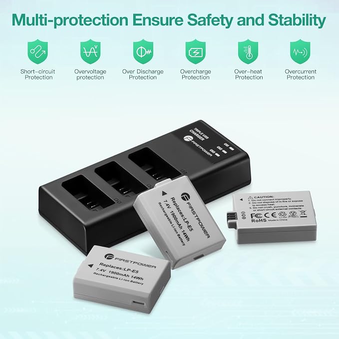 FirstPower LP-E5 Battery 3-Pack 1900mAh