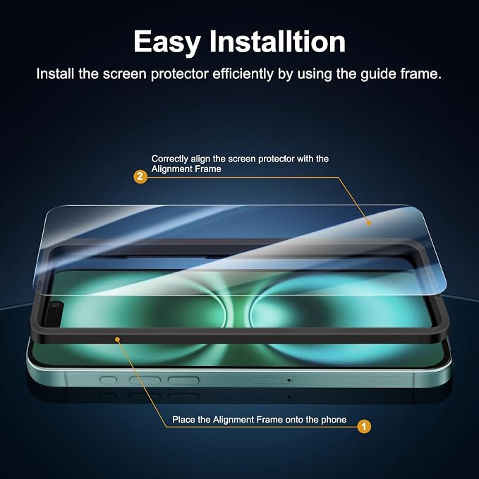 NEW'C 3x for iPhone 16 Screen Protector+ 3x Camera Lens Protector, Sensor