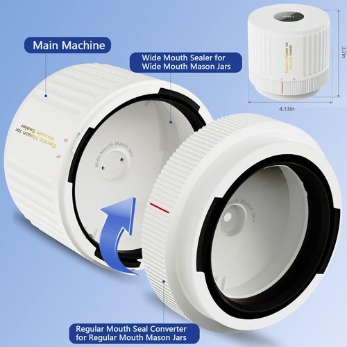 LOVE MOMENT Electric Mason Jar Vacuum Sealer Kit - Ideal for Wide & Regular Mouth Jars - White