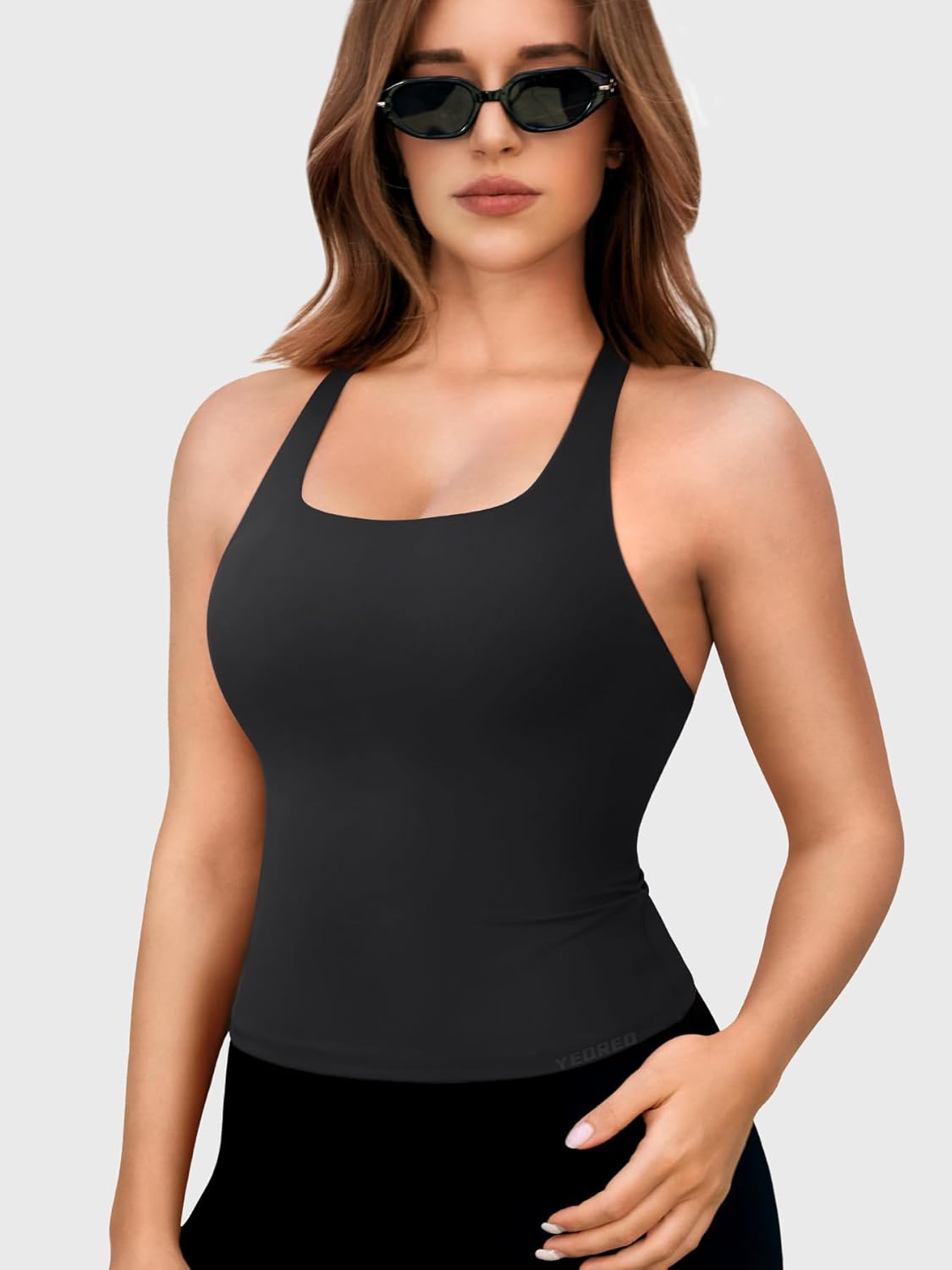 YEOREO Racerback Workout Tank Top - U Neck Padded Camisole for Women | Sleeveless Gym & Yoga Shirt