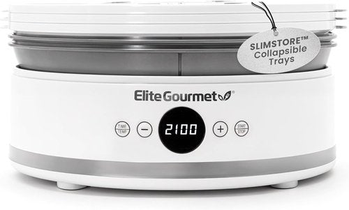 Elite Gourmet Digital Food Dehydrator - 5 BPA-Free SlimStore™ Trays, Adjustable Timer & Temperature, White