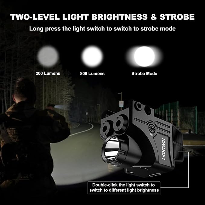 Red Green Purple Blue Laser Light Combo, 800 Lumens Tactical Flashlight Laser