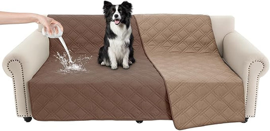 100% Waterproof Dog Couch Protector, Triple-Layer Waterproof Dog Bed Cover Pet Blanket Reversible 2-Tone Sofa Shield, Non-Slip Furniture Guard for Pets(68×82 Inch, Brown+Taupe)