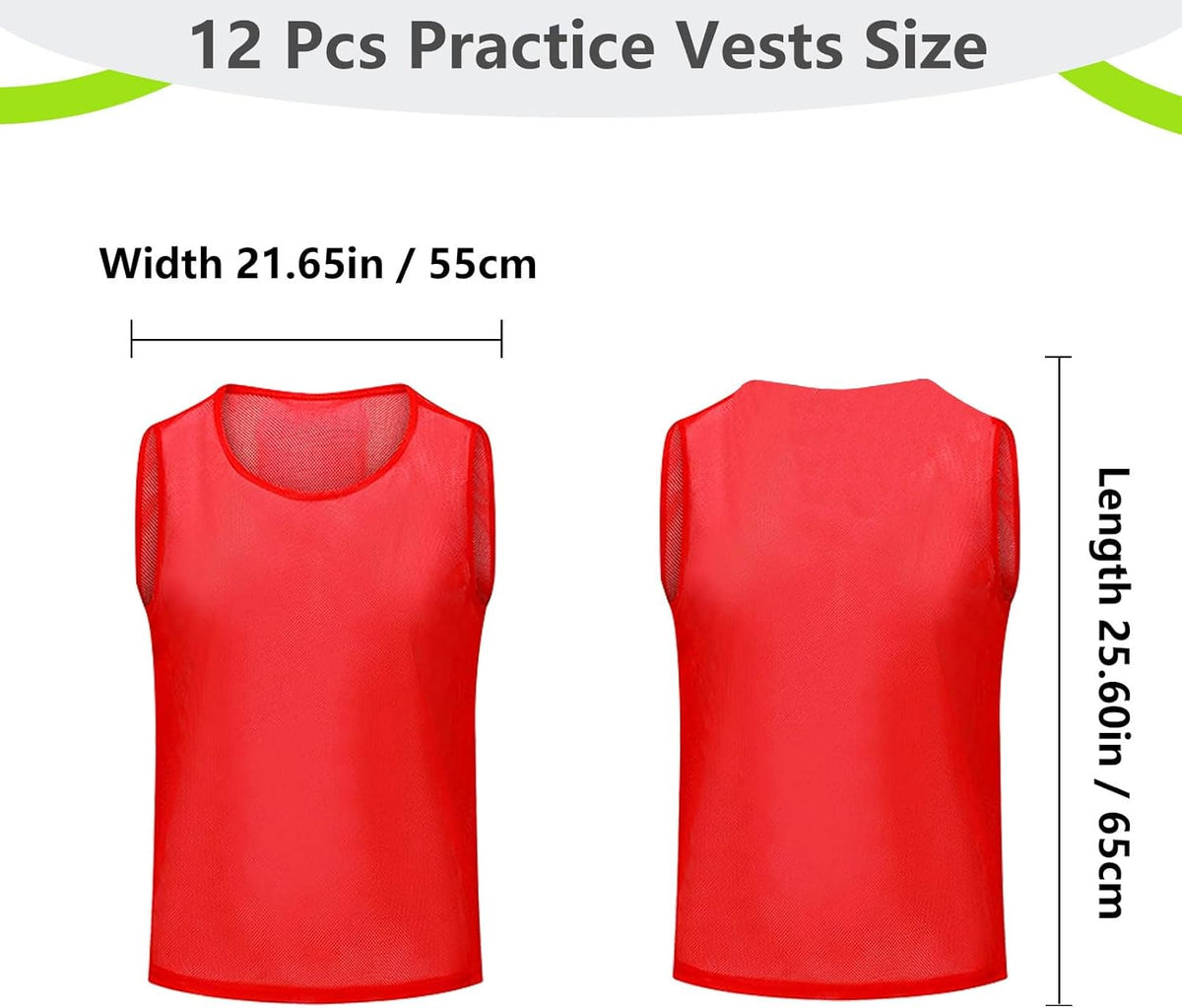 Pro Training | 12 Pack High-Visibility Mesh Pinnies for Youth & Adult Soccer, Basketball, Volleyball Teams