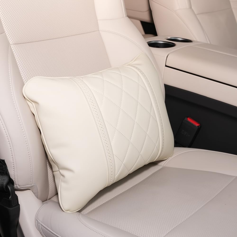 Car Pillows Napa Leather Car Seat Rest Cushion Car Lumbar Pillow for Mercedes Benz Maybach S-Class Lumbar Support Pillow car Accessories（Beige）