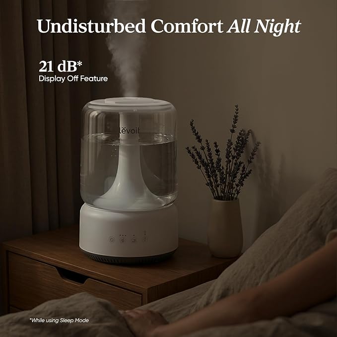 LEVOIT Humidifiers for Bedroom, 4.2L Top Fill for Large Room with 42H Runtime, Dishwasher Safe Design Easy to Clean, 21dB Quiet Cool Mist for Baby, Plants, Night Light, Essential Oil Diffuser, White