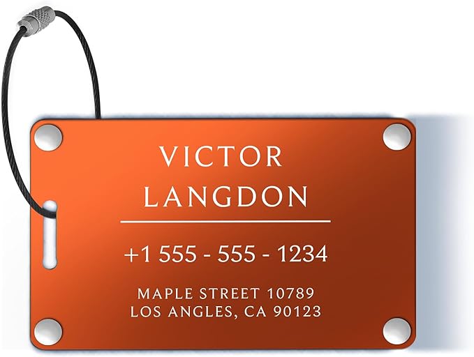 Personalized Luggage Tags for Suitcases - Aluminum Custom Luggage Tags for Backpacks & Bags, Sturdy, Waterproof & Heavy Duty (Orange/Card-Sized)