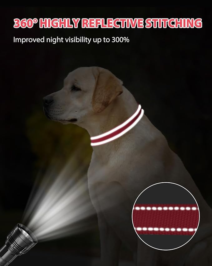 Joytale Large Dog Collar, Reflective and Adjustable Nylon Pet Collar with Quick-Release Buckle for Extra Large Dogs, Red, XL