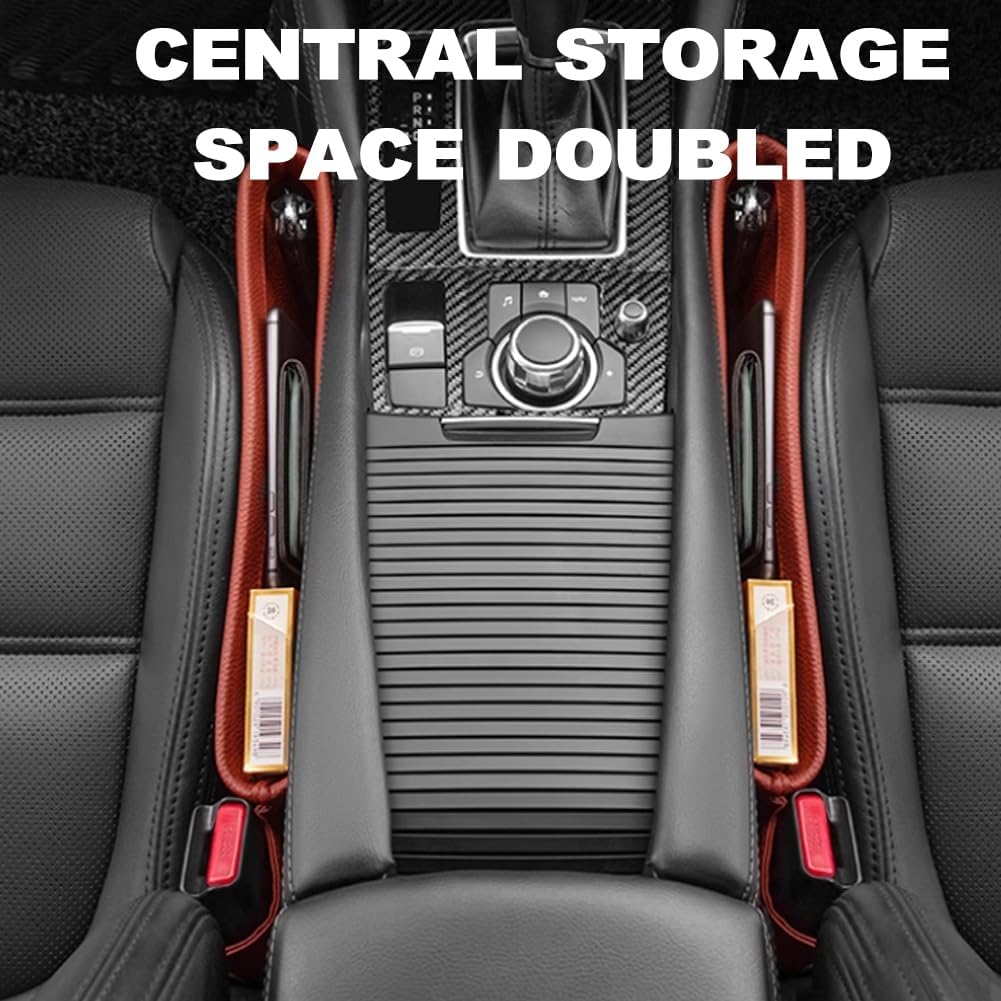 Tumecos Car Seat Pockets PU Leather Car Console Side Organizer Seat Catcher Holders Compatible with Phone Key Wallet Phone Sunglasses 2 Pack (Beige)