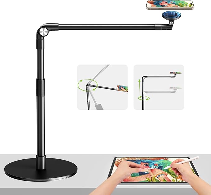 elitehood Magnetic Phone Stand for Overhead Recording, 15 in Long Arm Magsafe