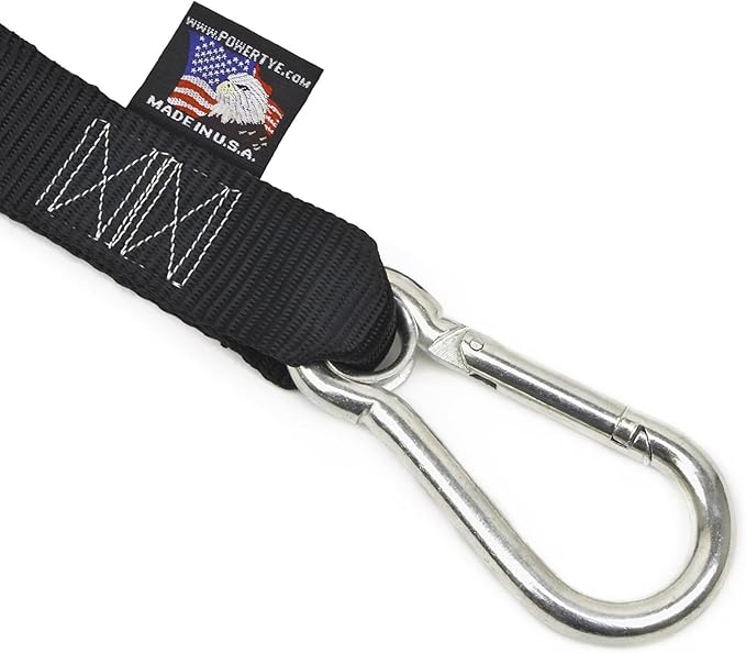 PowerTye 1.5 inch x 10ft Extra Long Ratchet Tie Down Straps, Heavy Duty with Carabiner Hooks, Soft-Tye & Bag, for Motorcycle, ATV & Cargo - 1,000 lb WLL - Made in USA - Yellow/Black Pair