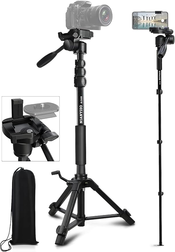 Camera Tripod 69 Inch, Patented 3-Way Swivel Portable Phone Tripod Professional