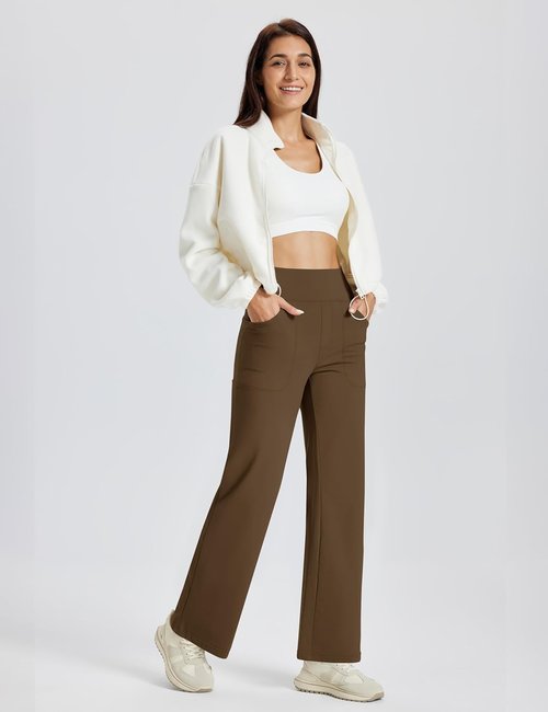 MAGCOMSEN Women's Fleece Lined Pants - High Waisted Thermal Yoga Sweatpants with Pockets