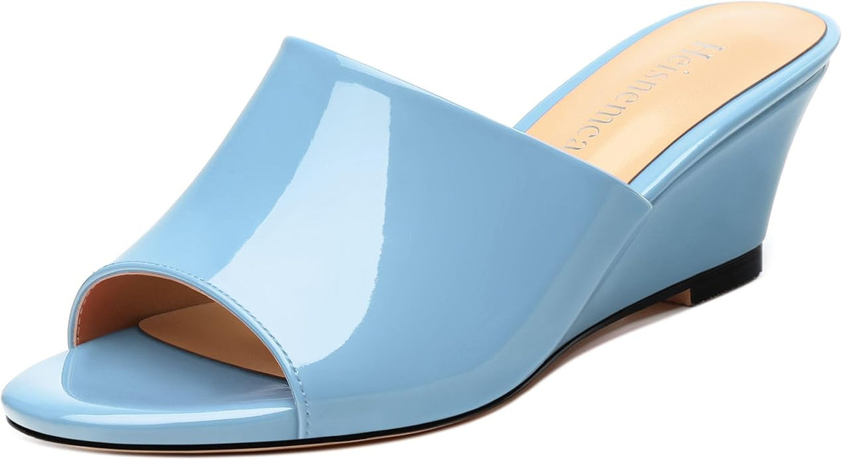 Wedge Sandals for Women Open Toe Wedge Heels Womens Matte High Heel Sandal Round Toe Heeled Wedge Sandals Slip on Casual shoes 2 inch