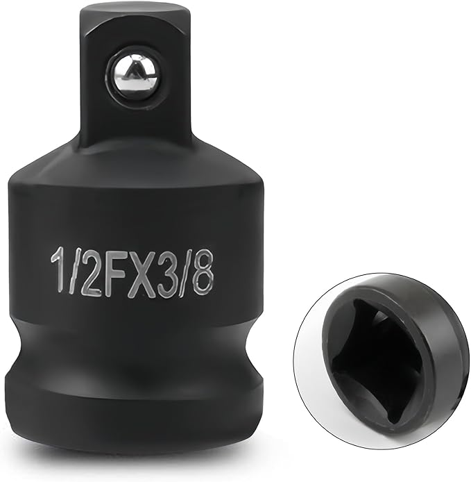 1/2" Drive (Female) x 3/8" (Male) Impact Socket Reducer, CR-MO Steel, Compatible with Air Impact Wrenches, Breaker Bars, Ratchets