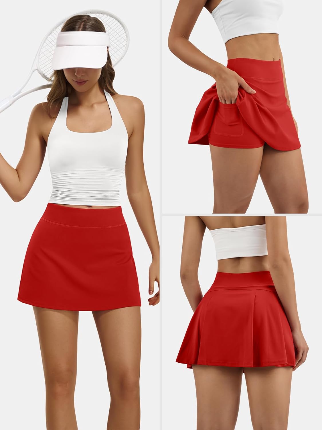 Skiennix Women's Tennis Skirt - High Waisted Athletic Skorts with Pockets & Inner Shorts | Pleated Design