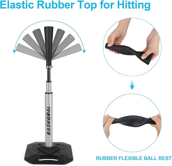 Baseball & Softball Batting Tee,Portable Hitting Tee,with Heavy Duty Base,Flexible Rubber Top,Adjustable Height