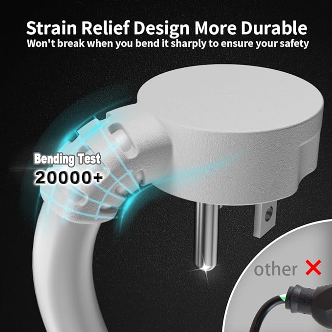 HUANCHAIN 14 Gauge 1 Feet (3 Pack) Flat Plug Extension Cord White Indoor Outdoor, Heavy Duty 3 Prong Grounded Low Profile Extension Wire Flexible, 15A 1875W 125V 14AWG SJTW, ETL Listed