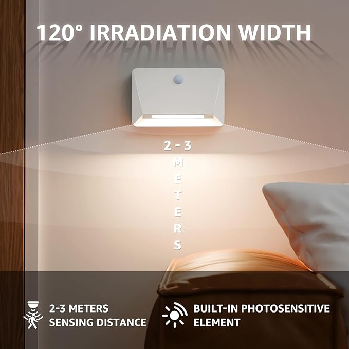 uuffoo Rechargeable Motion Sensor Wall Light, Magnetic Linkage Multi-Sensor Stair Lights with 3 Brightness Levels, Wireless Battery Operated Indoor Wall Lamp for Closet Bedroom Hallway(White)
