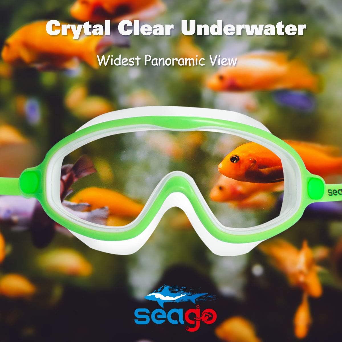 Seago Swim Goggles - Anti-Fog & Anti-UV Wide View Design for Kids Ages 3-14 | 2 Pack