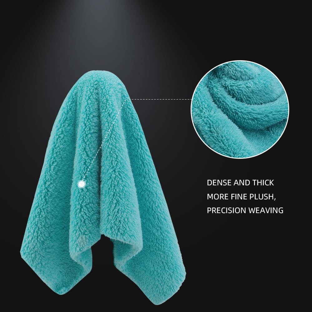 SPTA Microfiber Drying Towels - 6 Pack Super Plush Edgeless Car Wash Towels, 16.1x17.7 in, Teal Blue | 420GSM