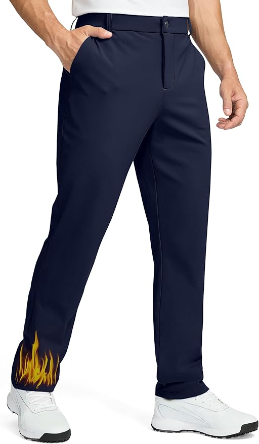 Soothfeel Men's Fleece Lined Pants 30"/32"/34" Golf Work Dress Pants Casual Insulated Warm Winter Trousers with Pockets