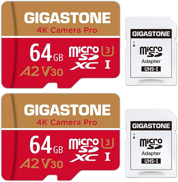【5-Years Data Recovery】 GIGASTONE 64GB Memory Card 2 Pack 4K Pro Camera