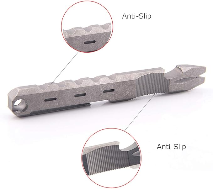 Titanium EDC Pry Bar with Nail Puller Bottle Opener Function with Pocket Clip EDC Tool (Grey)