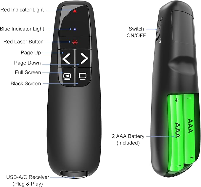 Presentation Clicker PowerPoint Presenter Remote: Laser Pointer Project Power
