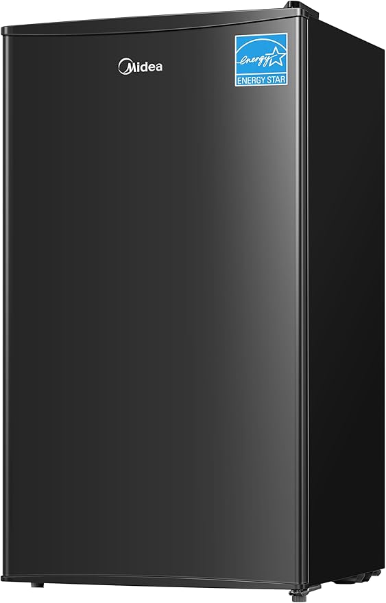 Midea 3.3 Cu.ft Compact Fridge, Energy Star Certified, Low Noise for Office | Adjustable Thermostat, Reversible Door,Ideal for Dorm, Office, Black