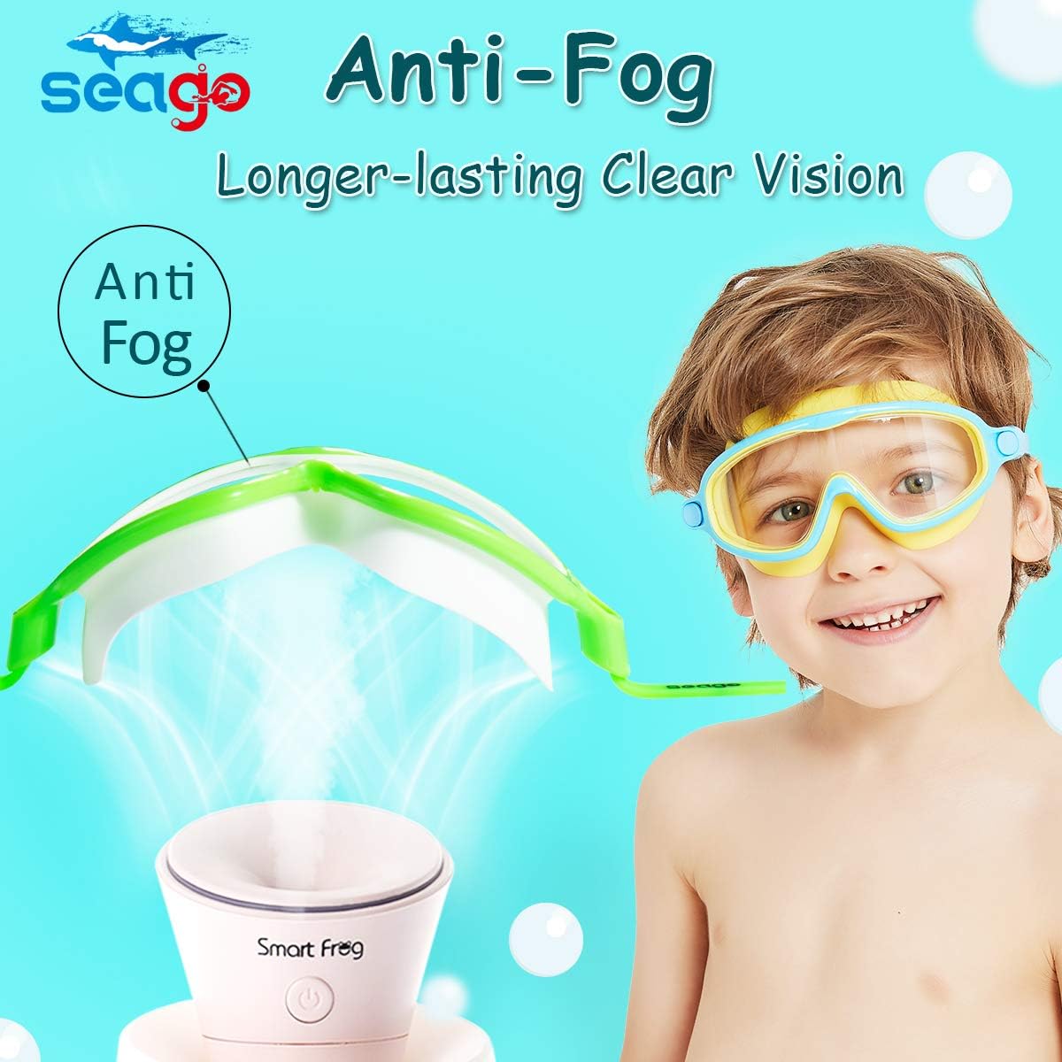 Seago Swim Goggles - Anti-Fog & Anti-UV Wide View Design for Kids Ages 3-14 | 2 Pack