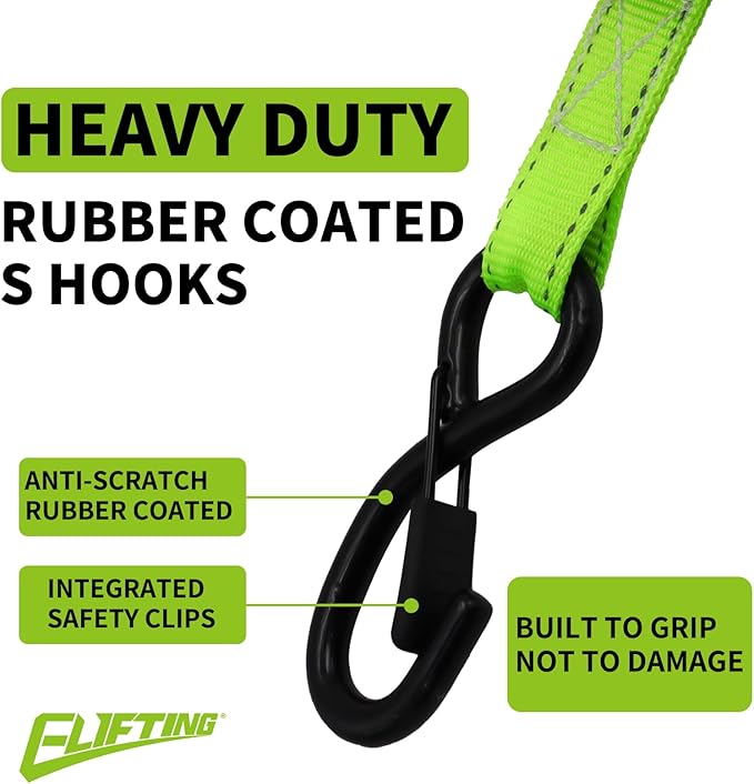 Retractable Ratchet Straps (4-Pack) 1 Inch x 10 Ft Auto Self Retracting Tie Down Straps (1650lbs Break Strength) Reflective Safety Stitching for Motorcycle ATV UTV Truck Trailer - Green