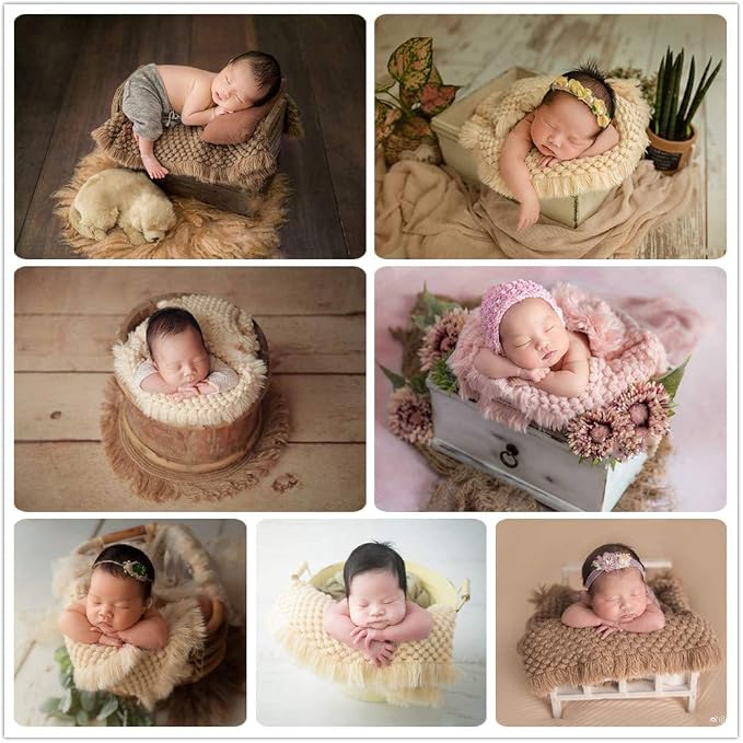 Zeroest Baby Photography Props Basket Braid Wool Wrap Newborn Photo Shoot