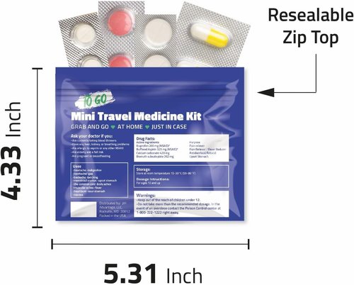 Mini Travel Medicine Kit - Compact Variety Pack of OTC First Aid Packets for Emergencies | Red